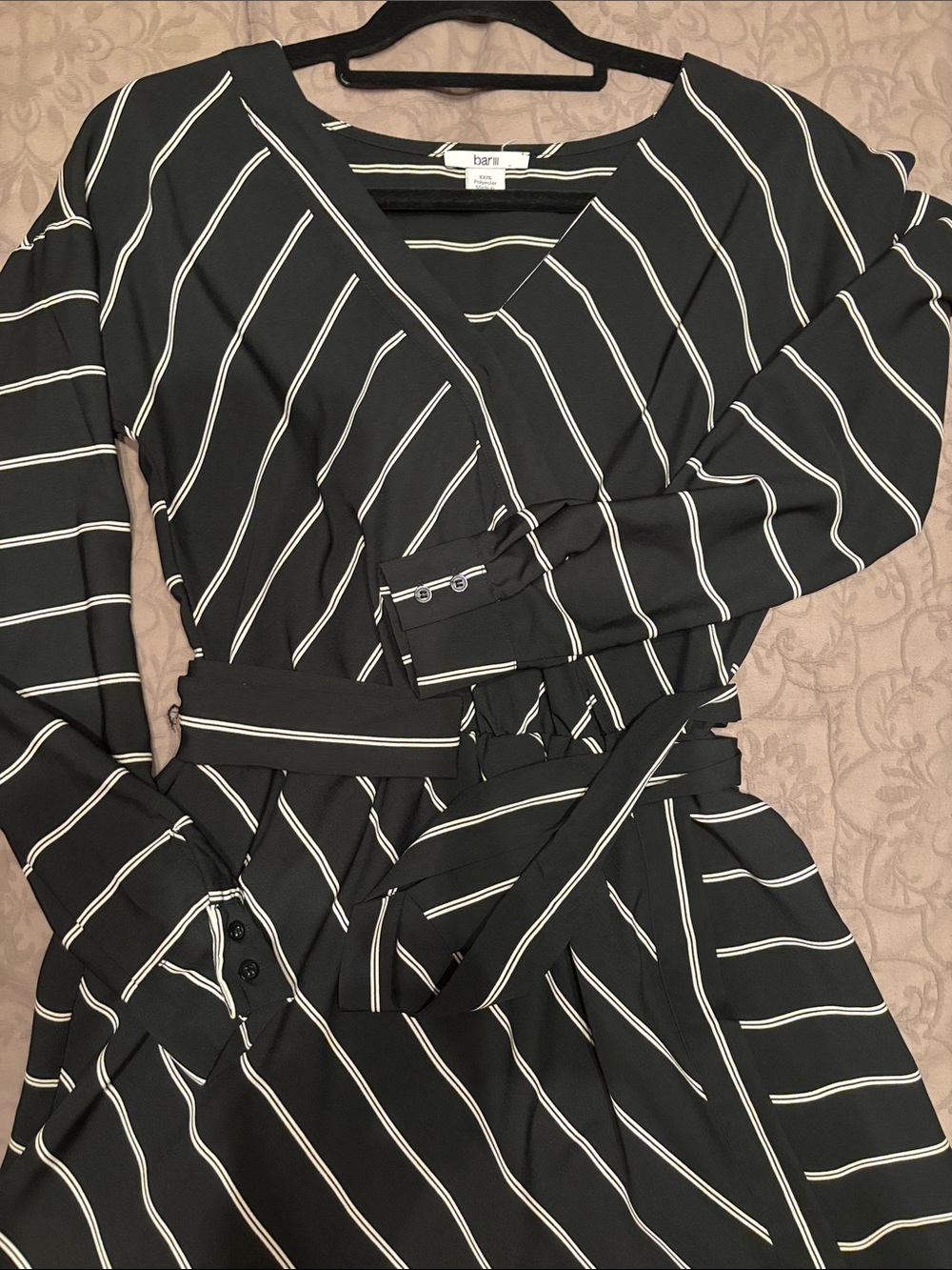 Bar III Black Dress with White Pinstripe Wrap